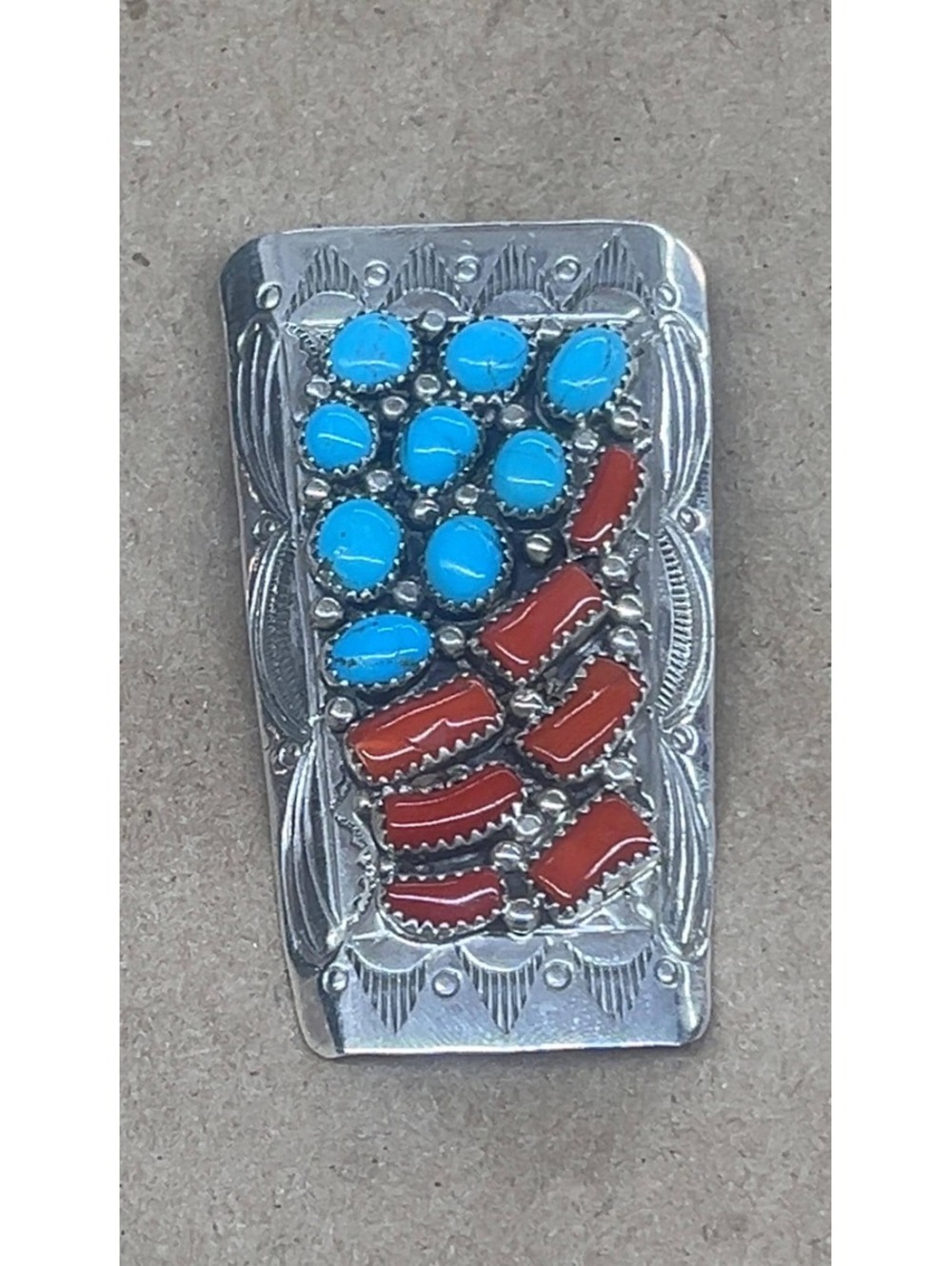 Navajo sterling silver cluster traditional turquoise & coral bolo tie -Julia